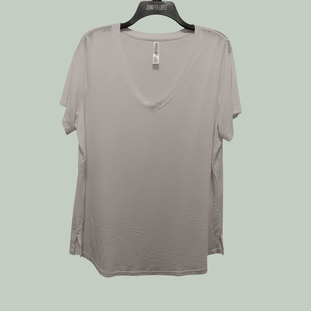 Athleta Breezy Scoop V Neck Tee White Short Sleeve Slub Knit T-Shirt XL Light